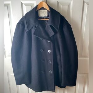 VINTAGE Made in USA Navy Blue Wool Double Breasted Pea Coat SZ 50